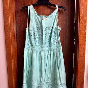 Anthropologie Sleeveless Mint Eyelet Country Dress Size 10